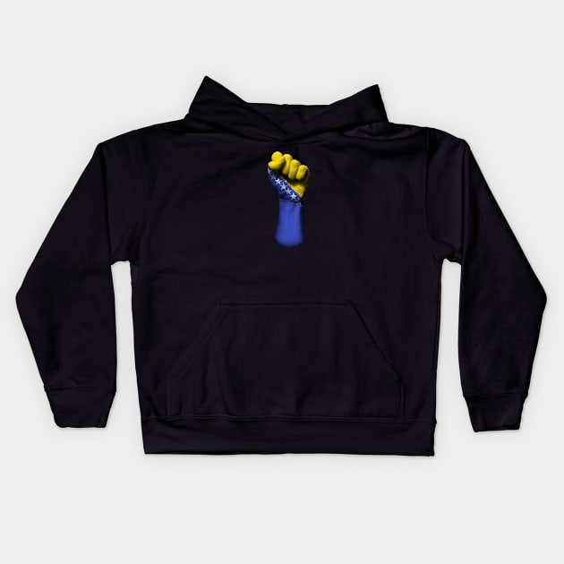Flag of Bosnia and Herzegovina on a Raised Clenched Fist Kids Hoodie by jeffbartels